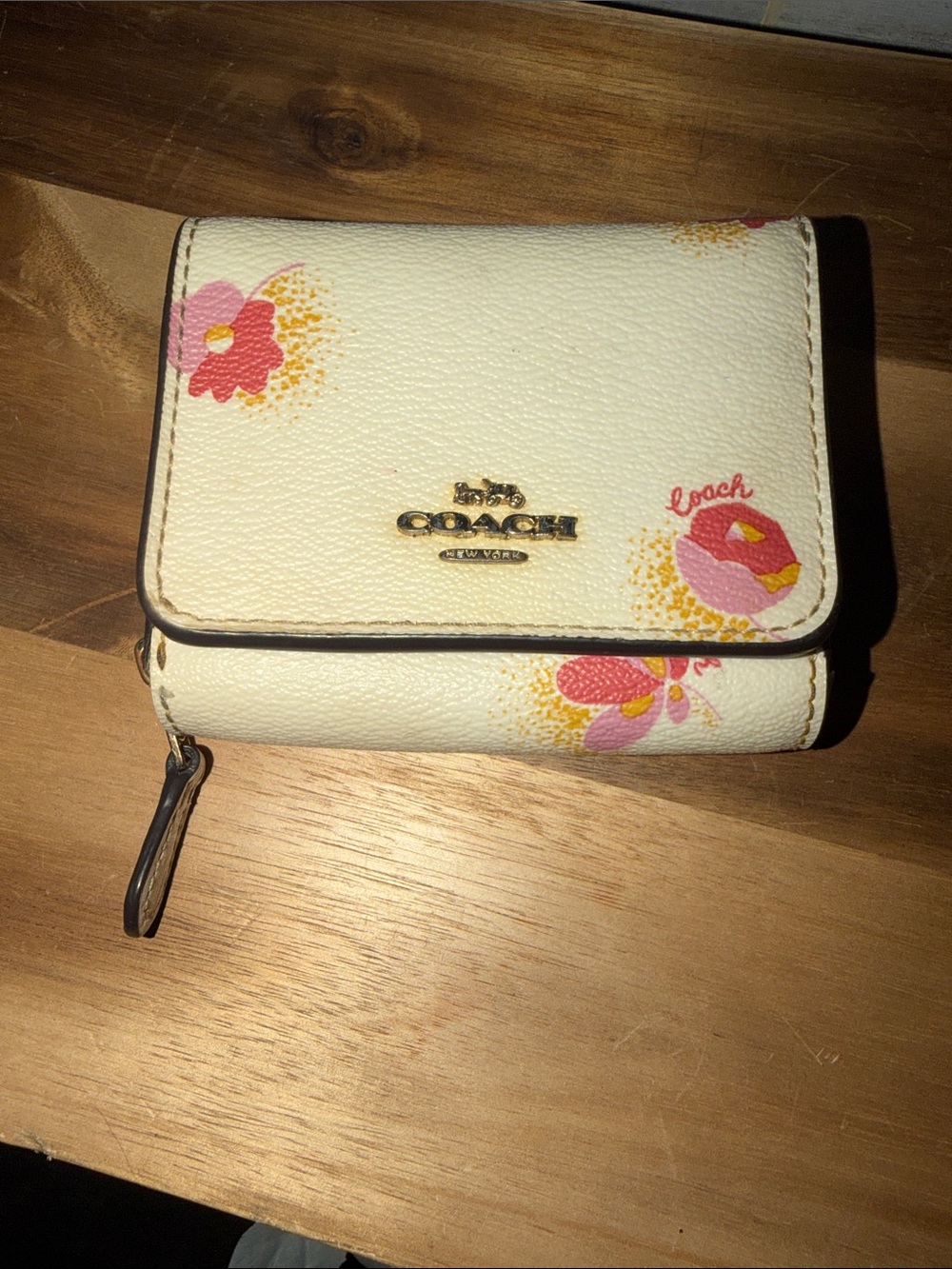 Coach Floral Pop City Small Trifold Wallet in Chalk Multi
